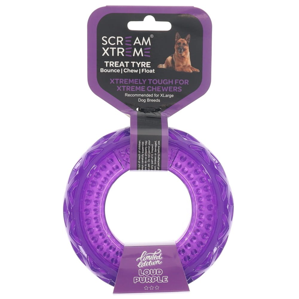 Scream Xtreme Treat Tyre Dog Toy - Loud Purple-Dog Toys-Scream-