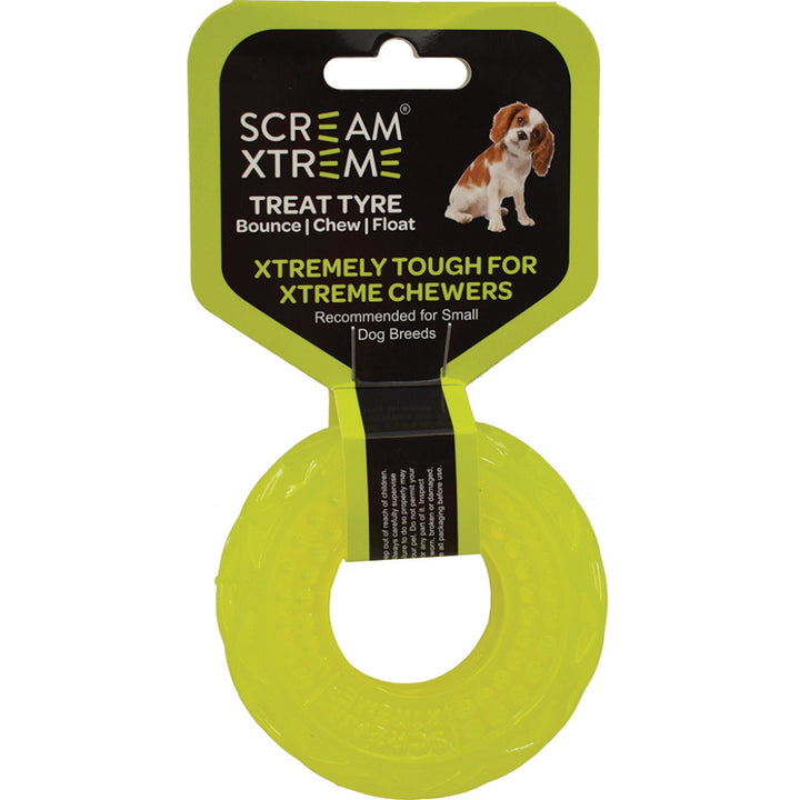 Scream Xtreme Treat Tyre Dog Toy - Loud Green-Dog Toys-Scream-