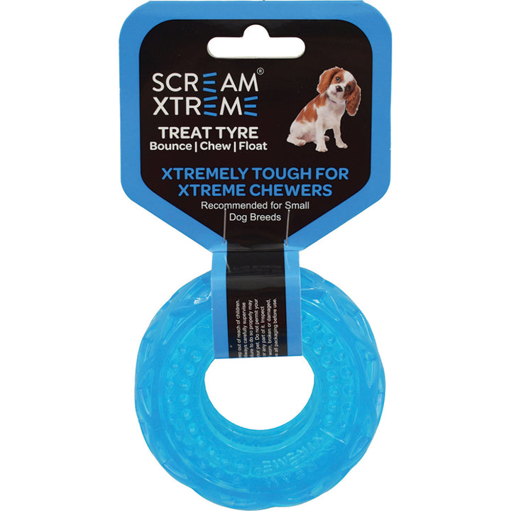 Scream Xtreme Treat Tyre Dog Toy - Loud Blue-Dog Toys-Scream-