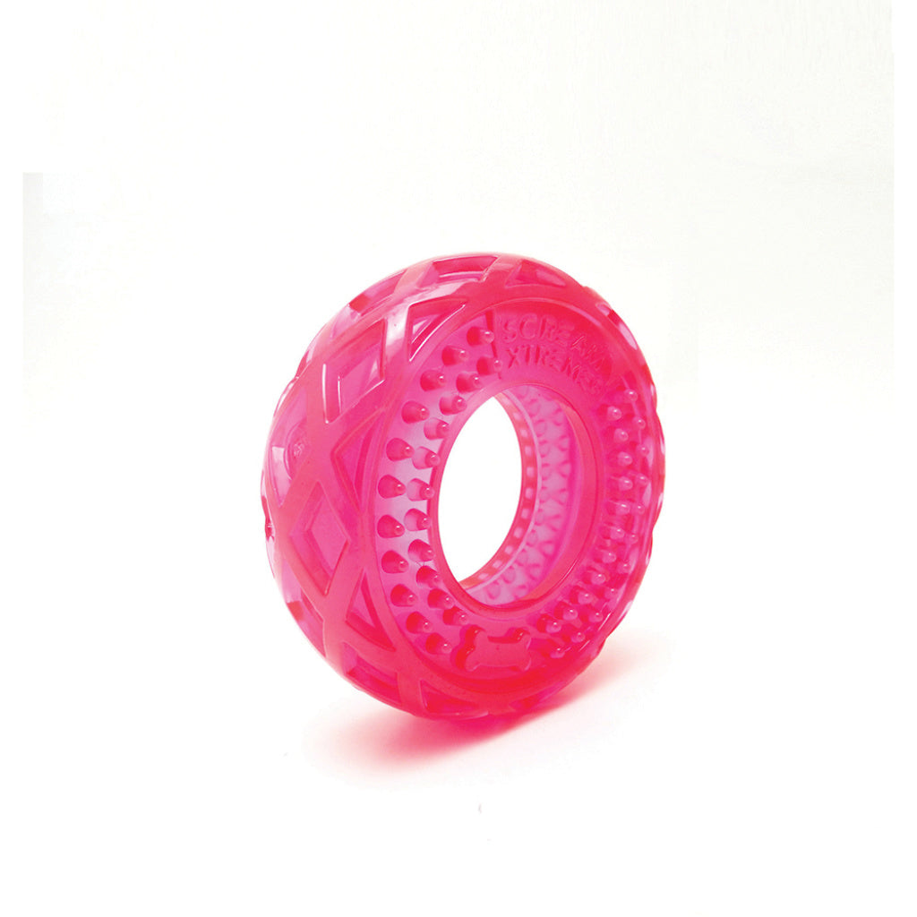 Scream Xtreme Treat Tyre Dog Toy - Loud Pink-Dog Toys-Scream-