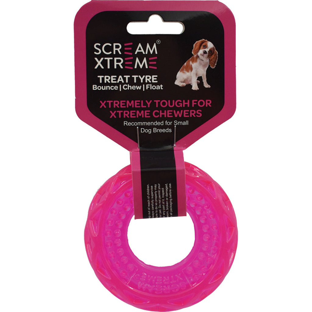 Scream Xtreme Treat Tyre Dog Toy - Loud Pink-Dog Toys-Scream-
