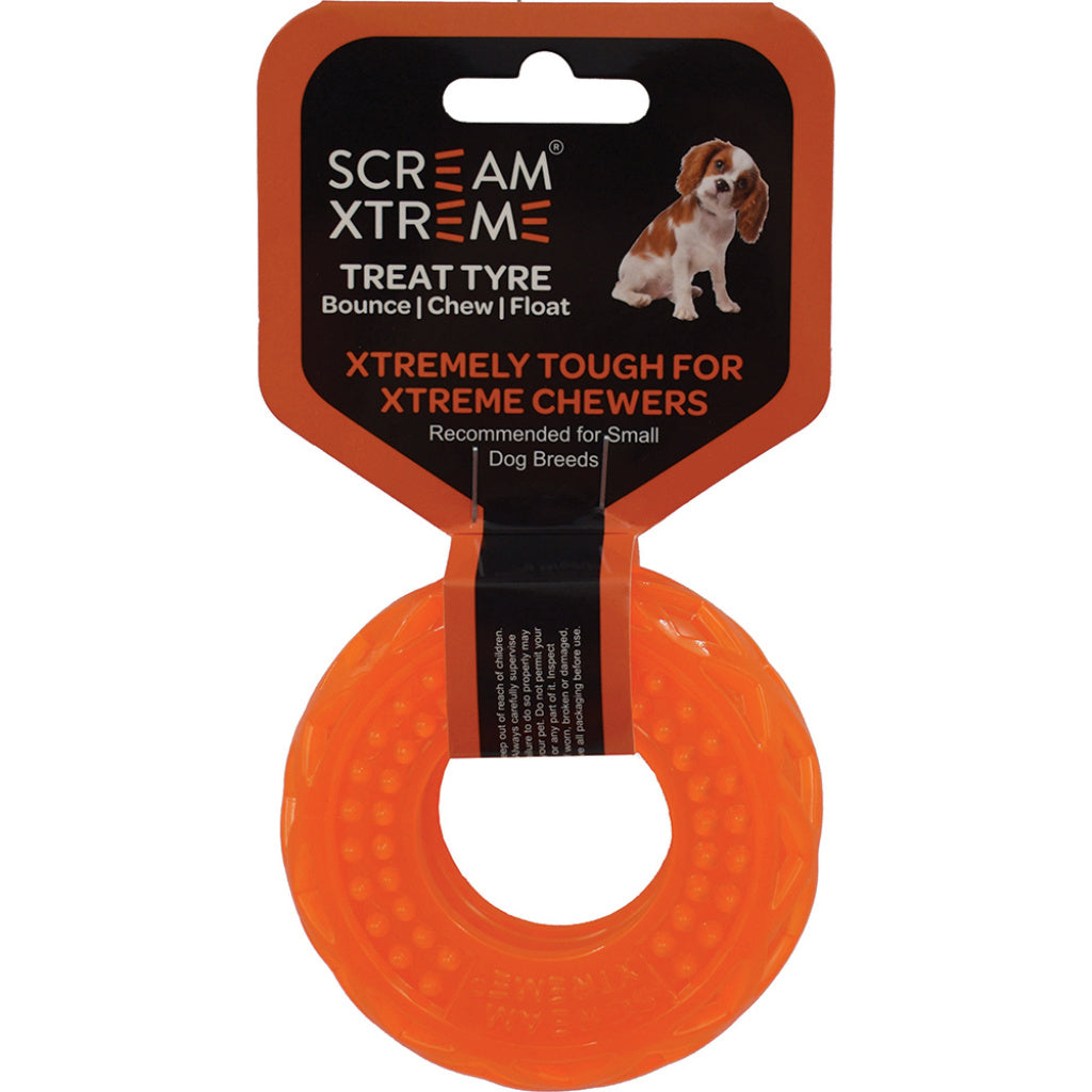 Scream Xtreme Treat Tyre Dog Toy - Loud Orange-Dog Toys-Scream-
