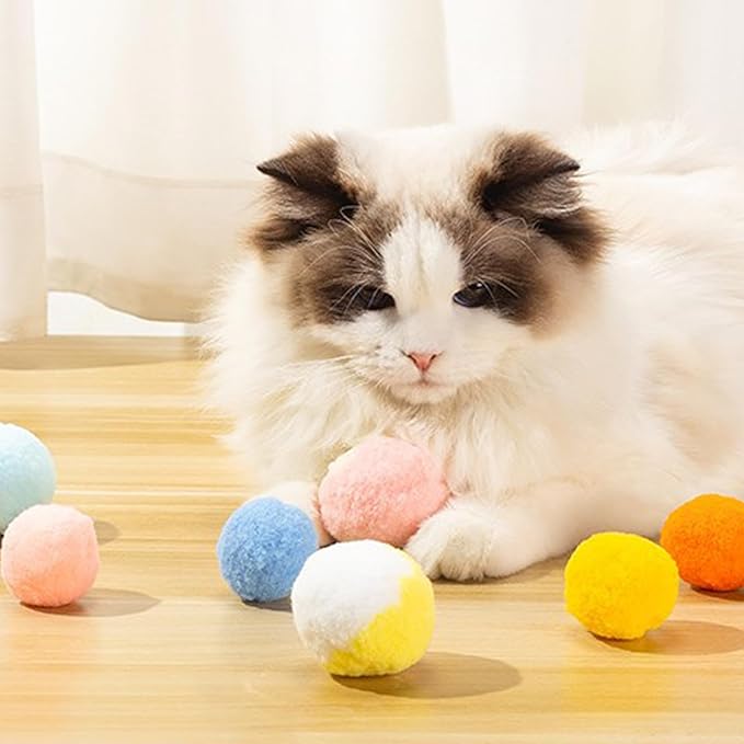 Cat Joy Colorful Pom Pom Soft Balls 4.5cm Cat Toy Ball 12Pc-Cat Toys-Muddy Paw Shop-