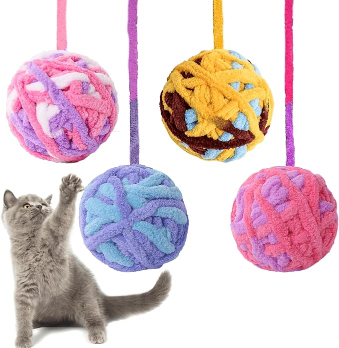 Cat Joy Cat Toys Wool Ball with Bell and String 4pc-Cat Toys-Muddy Paw Shop-