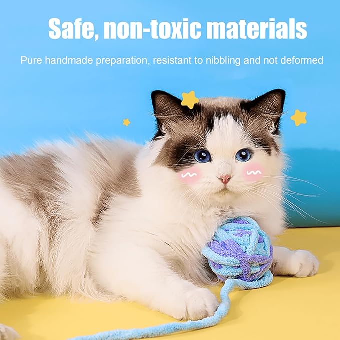 Cat Joy Cat Toys Wool Ball with Bell and String 4pc-Cat Toys-Muddy Paw Shop-