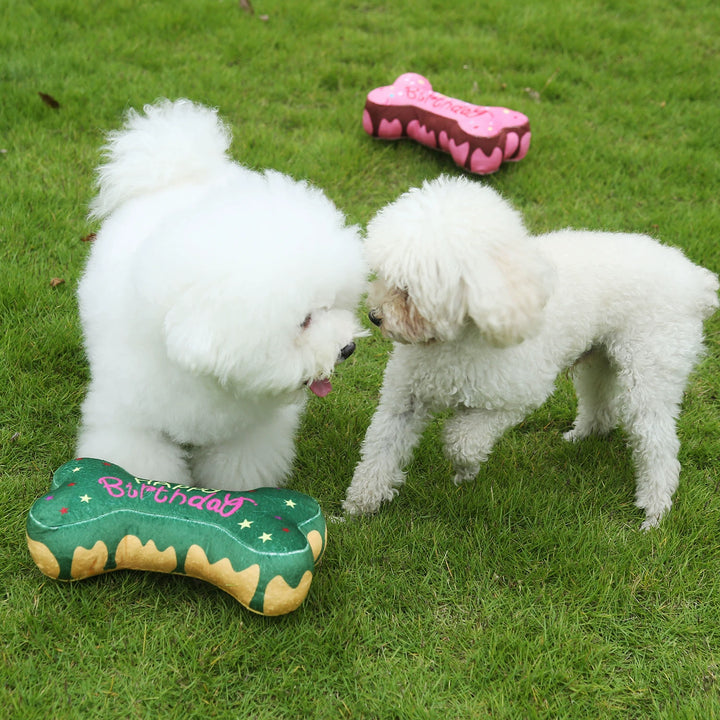 Muddy Paw Friends Happy Birthday Bone-Shaped Squeaky Toy for Dogs and Cats-Plush Toys-Muddy Paw Shop-