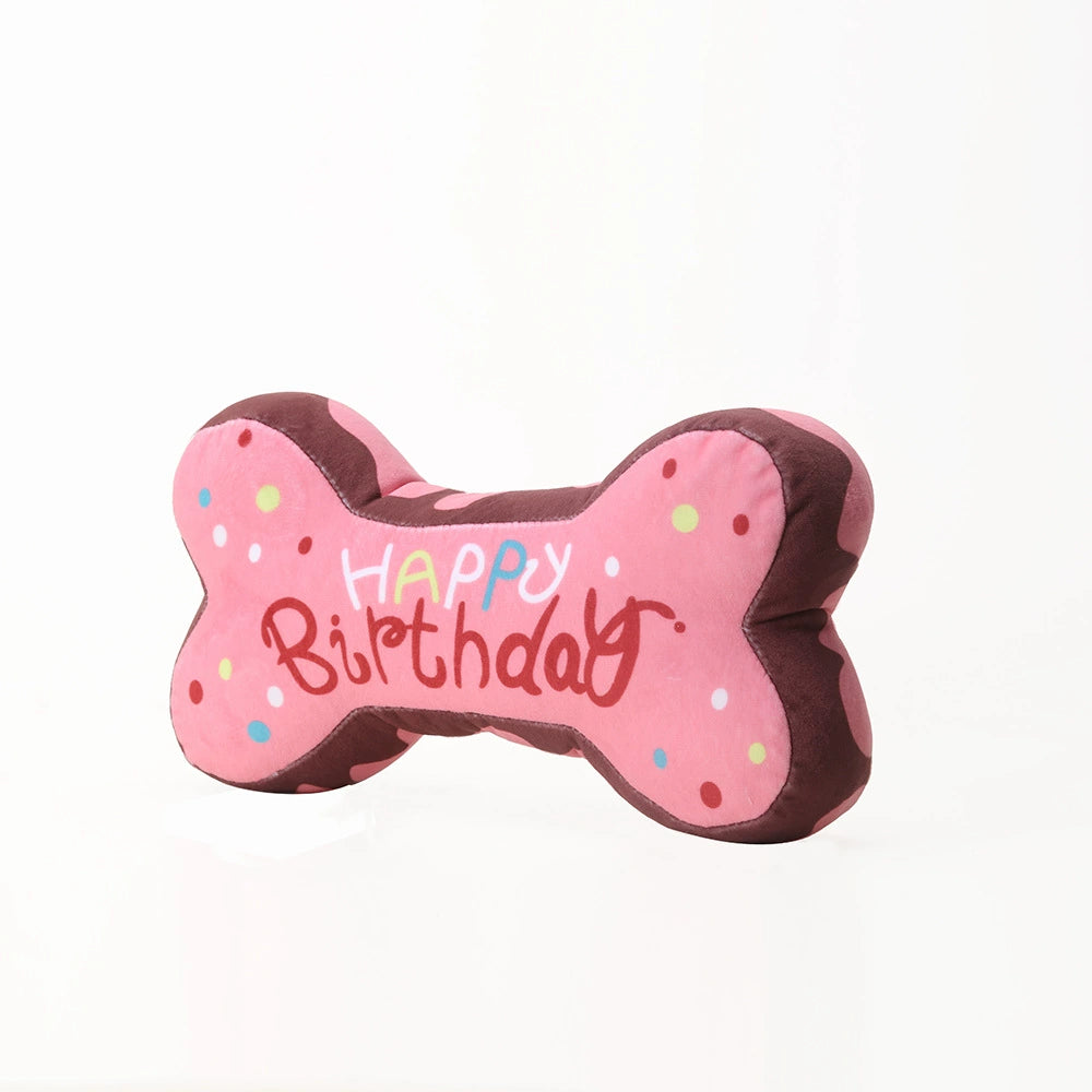Muddy Paw Friends Happy Birthday Bone-Shaped Squeaky Toy for Dogs and Cats-Plush Toys-Muddy Paw Shop-