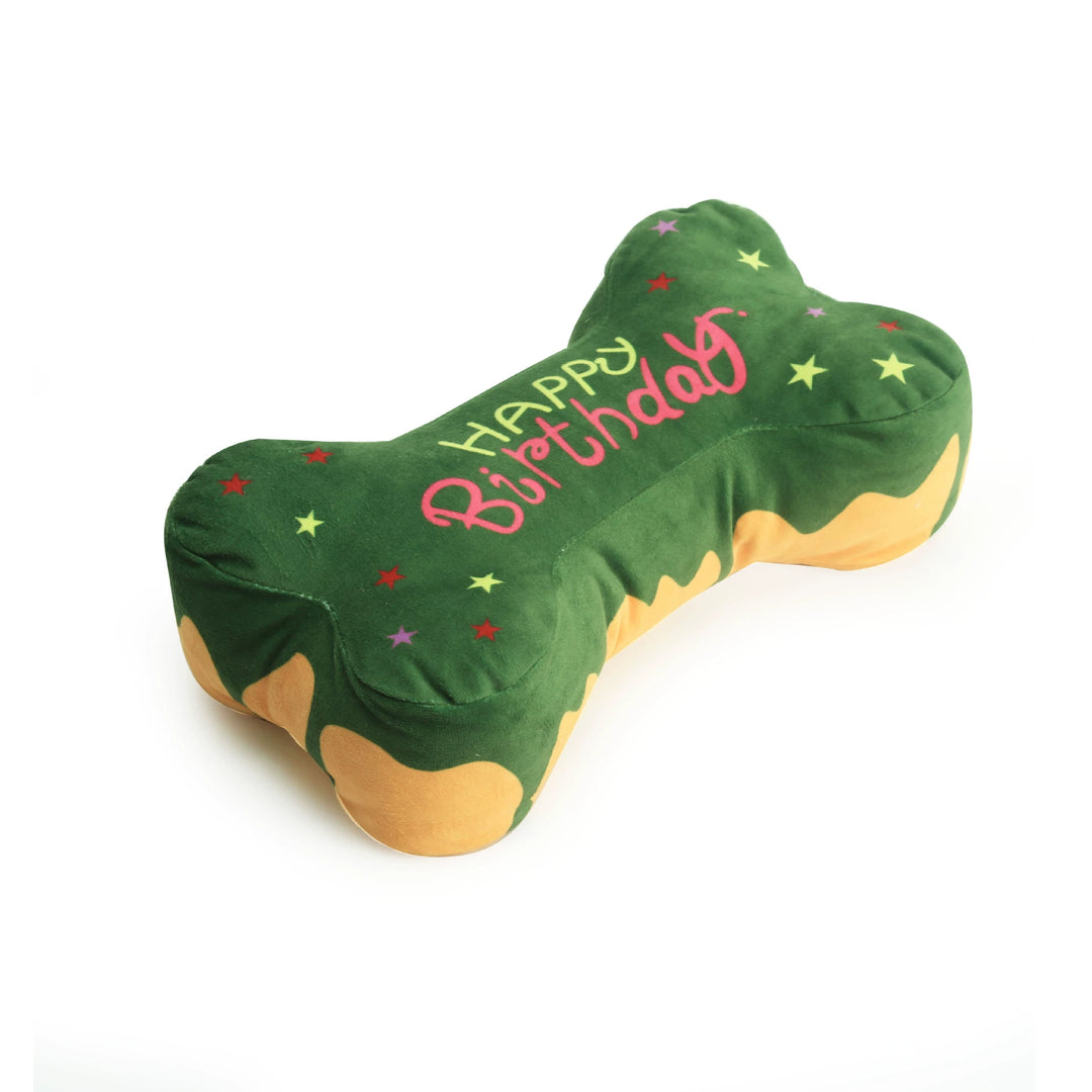 Muddy Paw Friends Happy Birthday Bone-Shaped Squeaky Toy for Dogs and Cats-Plush Toys-Muddy Paw Shop-Green-