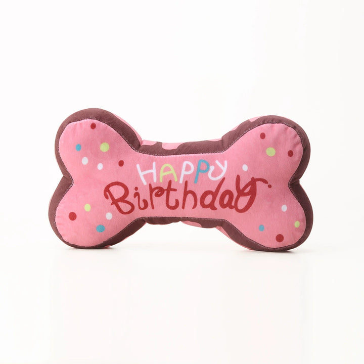 Muddy Paw Friends Happy Birthday Bone-Shaped Squeaky Toy for Dogs and Cats-Plush Toys-Muddy Paw Shop-
