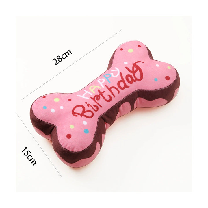 Muddy Paw Friends Happy Birthday Bone-Shaped Squeaky Toy for Dogs and Cats-Plush Toys-Muddy Paw Shop-Pink-