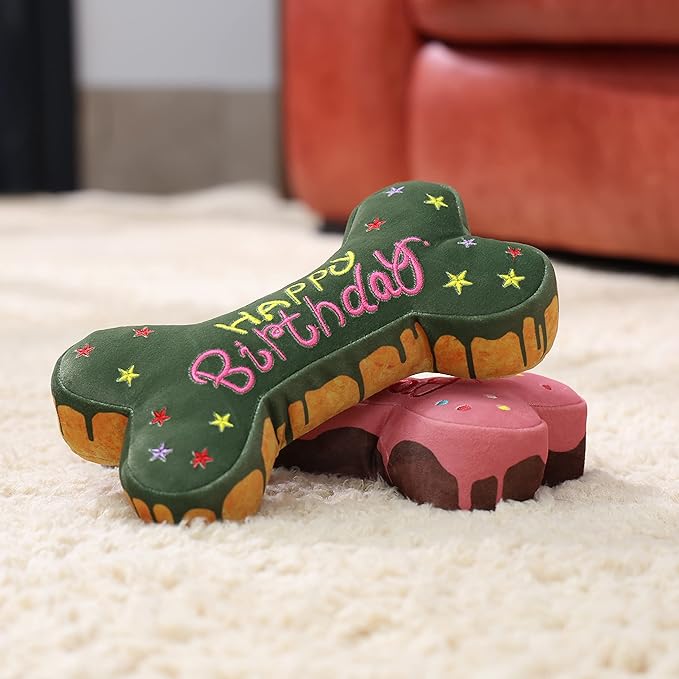 Muddy Paw Friends Happy Birthday Bone-Shaped Squeaky Toy for Dogs and Cats-Plush Toys-Muddy Paw Shop-