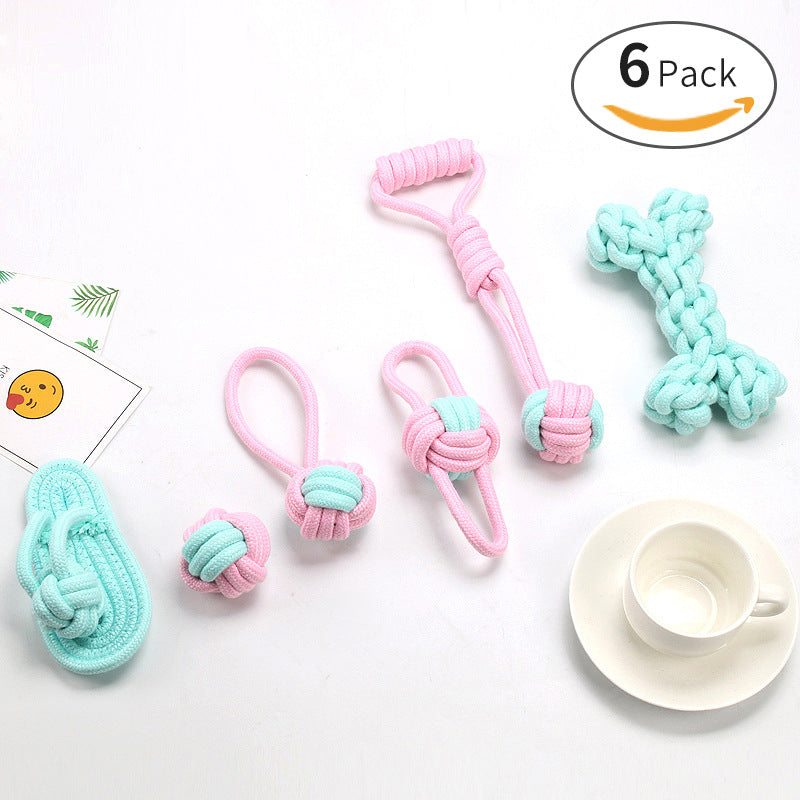 Muddy Paw Friends Knot Chew Dog Toys 6pc Set, Thong, Rope Toy and Ball-Rope and Tug Toys-Muddy Paw Shop-