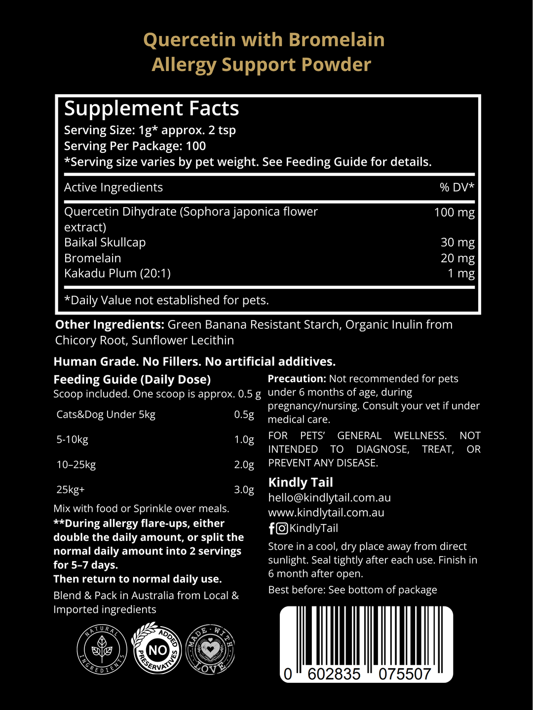 Kindly Tail Quercetin with Bromelain for Dogs & Cats -- Allergy & Itch Support