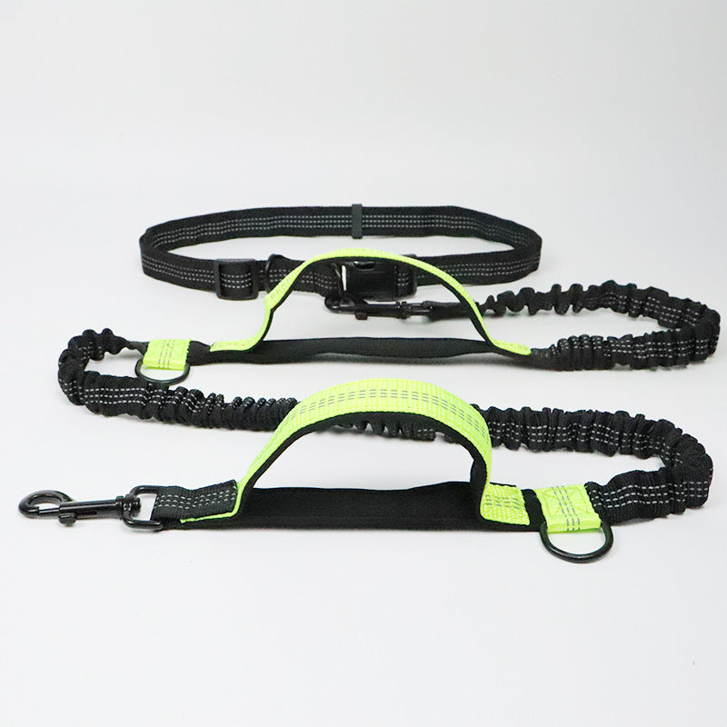 Dog Running Leash with Bungee Waist Belt, Retractable, Dual handle-Dog Lead-Muddy Paw Shop-Green-