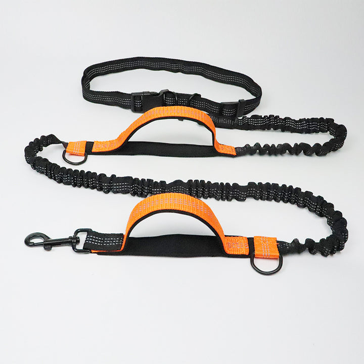 Dog Running Leash with Bungee Waist Belt, Retractable, Dual handle-Dog Lead-Muddy Paw Shop-Orange-